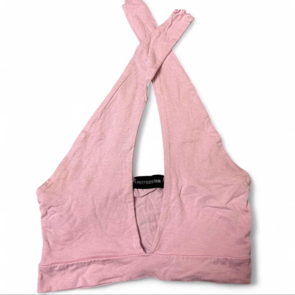 PLT Pink Ribbed Cross-Front Halter Crop Top Sz 4